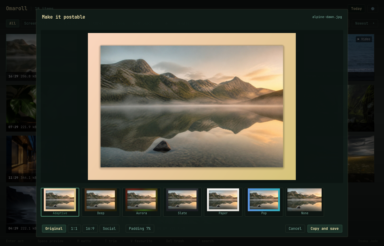 Six finished backgrounds, from the image's own colour